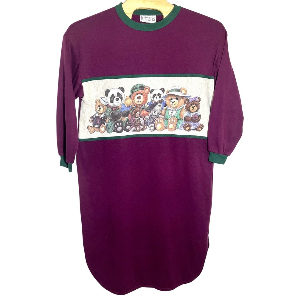 Kittens Novelty Teddy Bear Print Long Sleeve Nightgown Sleep Shirt One Size USA